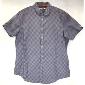 Ben Sherman Mens Short Sleeve Button Up Shirt Size XXL Blue w/Dot Pattern